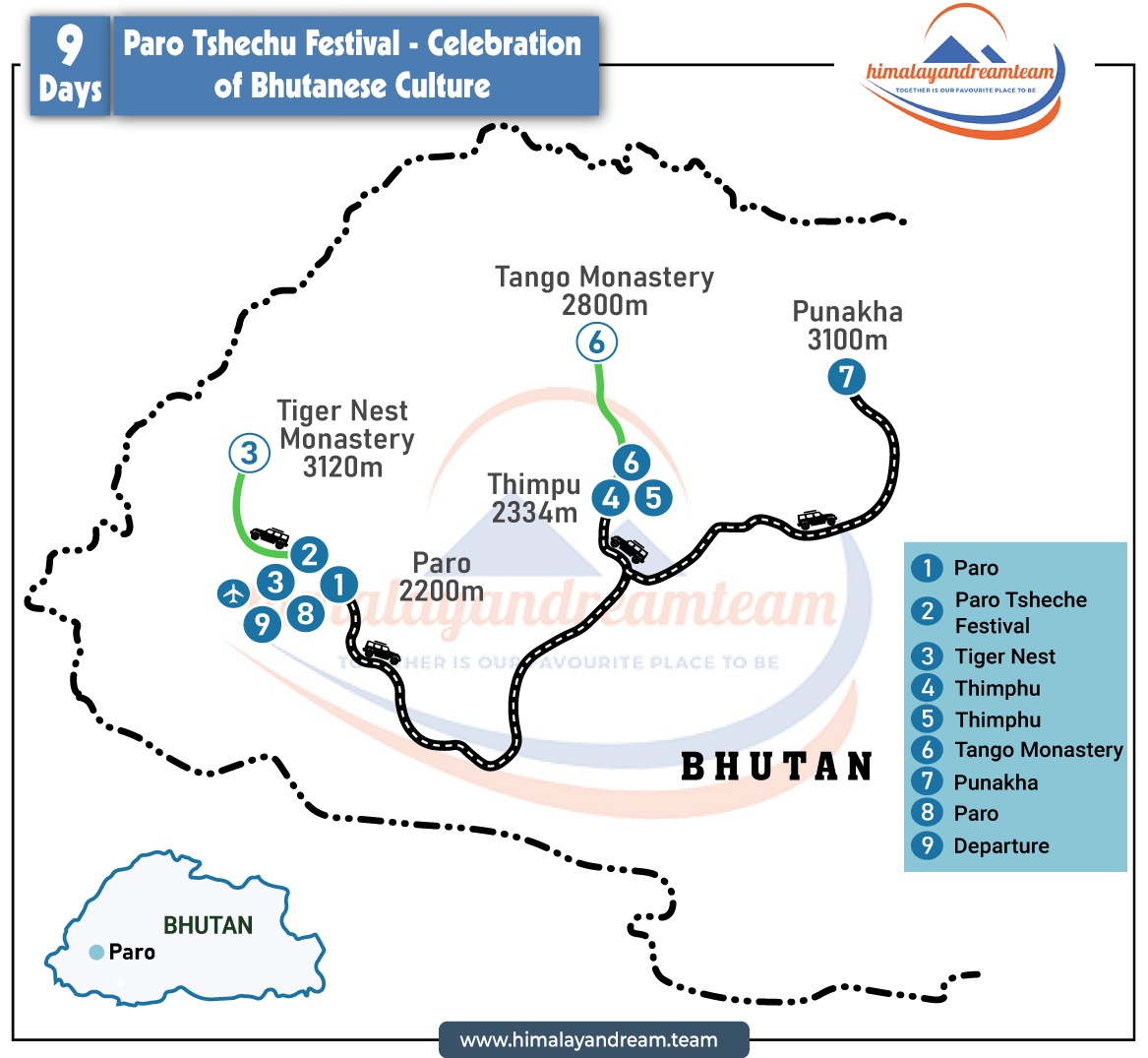 Paro Tshechu Festival - A Celebration of Bhutanese Culture route map