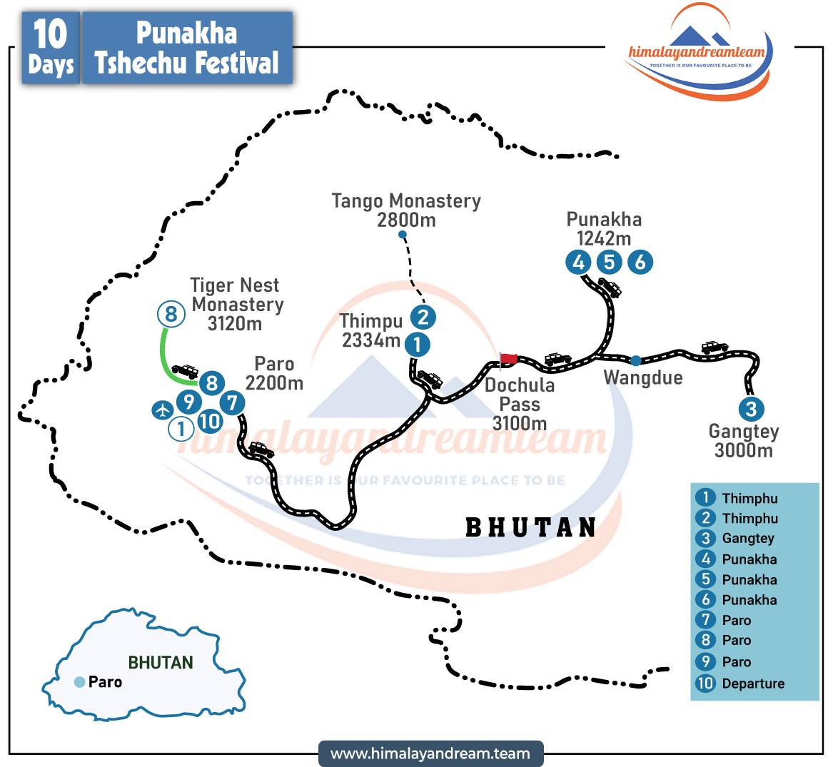 Punakha Tshechu Festival - 2027 route map